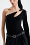 Valetta Single Sleeve Chain Detailed Black Body Suit - 3