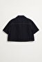 Women's Regular Fit Pocketed Navy Blue Crop Jean Shirt - 3
