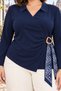 Women's Plus Size Polo Collar Long Sleeve Blouse with Buckle and Scarf Detail - 5