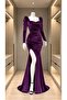 Square Neck Slit Velvet Evening Dress 582318 Purple - 2