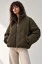Women's Khaki Stand Collar Long Sleeve Coat with Zipper Detail