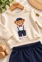 Baby Boy Bow Tie Style Teddy Bear Printed Snap-Back Sweatshirt Tracksuit 2-Piece Top and Bottom Set 3-6 - 4