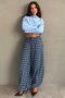 Blue Plaid Patterned Elastic Waist Balloon Pants Mg2905 - 3