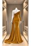 Stretch Fabric One Shoulder Side Train Detail Mermaid Evening Dress and Graduation Dress 582656 Yellow - 4
