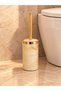 5 Piece Marble Pattern Cream Bathroom Set / WC Brush Holder, Liquid - Bar Soap Dispenser, Trash Can, Toothbrush Holder - 4