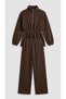 Women's Brown Jacquard Textured Innerwear Fleece-Lined D Mock Neck Double Set - 5