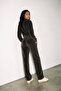 Women's Brown Velvet Zippered Oversize Tracksuit Top and Bottom Set - 3