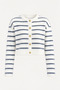 Women's Off-White Crew Neck Gold Button Brushed Striped Cardigan Jacket - 2
