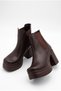 Women's Special Design Platform Heeled Double Elastic Dark Brown Chelsea Boots - 8