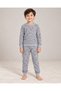 Stripe Patterned Gray Color Children's Long Sleeve Cotton Bottom Top Pajama Set - 4