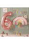 6 Year Old Bohemian Rainbow Balloon Set - Rainbow Concept, Rosegold Figure