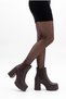 Women's Special Design Platform Heeled Double Elastic Dark Brown Chelsea Boots - 2