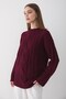 Women's Burgundy Knitted Patterned Knitwear Sweater - 6
