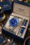 Steel Men's Blue Wristwatch with Silver Strap Color Bracelet Gift - 5