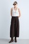 Women's High Waist Wide Leg Pants with Pocket Detail - Brown
