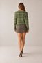 Women's Green Crew Neck Striped Knitwear Cardigan - 5
