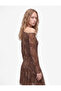 Slim Fit Asymmetrical Cut Off Shoulder Long Sleeve Mini Floral Tulle Dress - 3