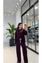 Washable Fabric Striped Suit Burgundy - 3
