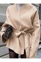 Coffee Colored Comfortable Fit Cashmere Cardigan/Jacket with Tie Detail - 5