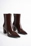 Women's Patent Leather Brown Pointed Toe Thick Heeled Zippered Stylish Daily Boots - 4