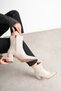 Women's Patent Leather Beige Pointed Toe Thick Heeled Zippered Stylish Daily Boots - 6