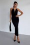 Metal Accessory Detailed Open Back Slit Maxi Length Women's Evening Dress