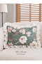 Roza Magnolia Flower Patterned Green / Ecru Ruffled Throw Pillow Cover 1 Pc - 2