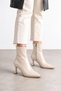 Women's Patent Leather Beige Pointed Toe Thin Heeled Stylish Daily Winter Boots (9cm) - 8