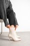 Women's Patent Leather Beige Pointed Toe Thin Heeled Stylish Daily Winter Boots (9cm) - 7