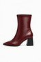 Pointed Toe Thick Heel Side Zipper Burgundy Heeled Stretch Boots - 5