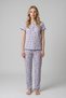 Women's Lilac Teddy Bear Patterned Ribbed Short Sleeve Pajama Set - 2