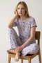 Women's Lilac Teddy Bear Patterned Ribbed Short Sleeve Pajama Set