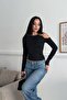 Women's Black Shoulder-Cut Blazer with Buckle Detail - 5