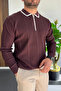 Men's Polo Collar Zippered Sweater Claret Red Edw510 - 2