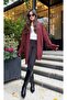 Women's Burgundy Shawl Collar Knitwear Cardigan |   Oversize & Comfortable Model - 2