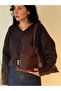 Women's Brown Eda Model Large Size Suede Bag - 4