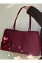 Women's Burgundy Eda Model Suede Large Bag - 4