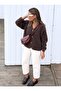 Premium V-Neck Buttoned Fleece Cardigan - Brown - 7