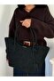 Women's Black Begonia Model Suede Double Handle Handbag - 2