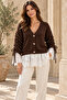 Women's Lace Detailed Gathered Sleeve Tie-Up Buttoned Knitwear Cardigan 8012 - 4