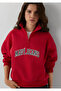 M1S20132 Jeans Logo Printed Half Zipper Women's Sweatshirt Red - 2
