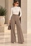 Women's Belted Stretch Fabric High Waist Camel Palazzo Wide Leg Fabric Pants |   Office Combination New Season - 4