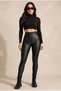 Women's Leather Matte Black Winter Tights with Inner Lining