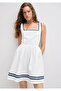 Square Collar White Dress with Piping Detail 1310929-70057 - 2