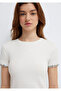 Piping Detailed Ecru Crop T-Shirt Fitted / Body-Fitting Cut 1614357-70057 - 7