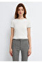 Piping Detailed Ecru Crop T-Shirt Fitted / Body-Fitting Cut 1614357-70057 - 4