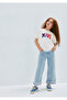 Logo Printed Ecru T-Shirt Loose Fit / Comfortable Loose Cut 7610425-70057
