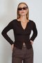 Double Zipper Crew Neck Slim Fit Blouse - 5