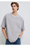 Jeans Embroidered V-Neck Gray T-Shirt Oversized / Wide Cut 0613171-80615 - 2