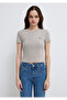 Logo Printed Gray T-Shirt Fitted / Bodycon Cut 1613848-70112 - 3